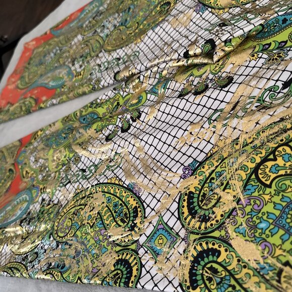 Women’s Flowy Palazzo Pants Sz L Multicolor And Gold Shiny Pull on Metallic - Picture 8 of 12